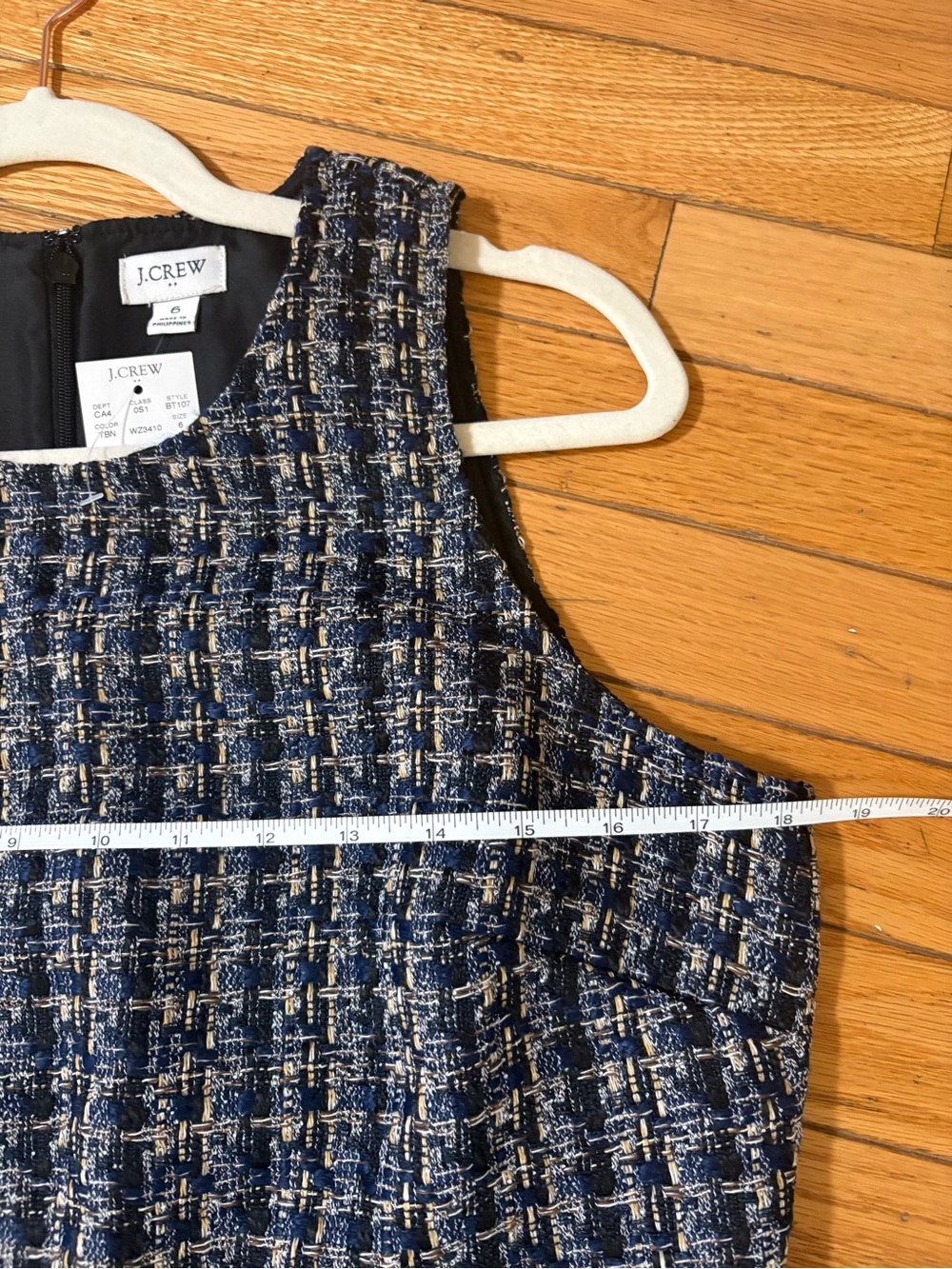 J.Crew Navy & Cream Tweed Sleeveless Shift Dress Size 6 NWT - Picture 4 of 7